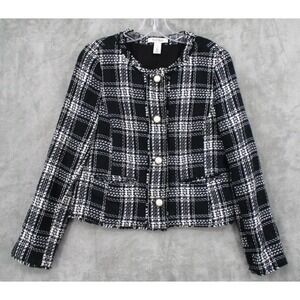 WHBM Jacket Womens 4 Plaid Button Career Classic Woven Academia Preppy Black